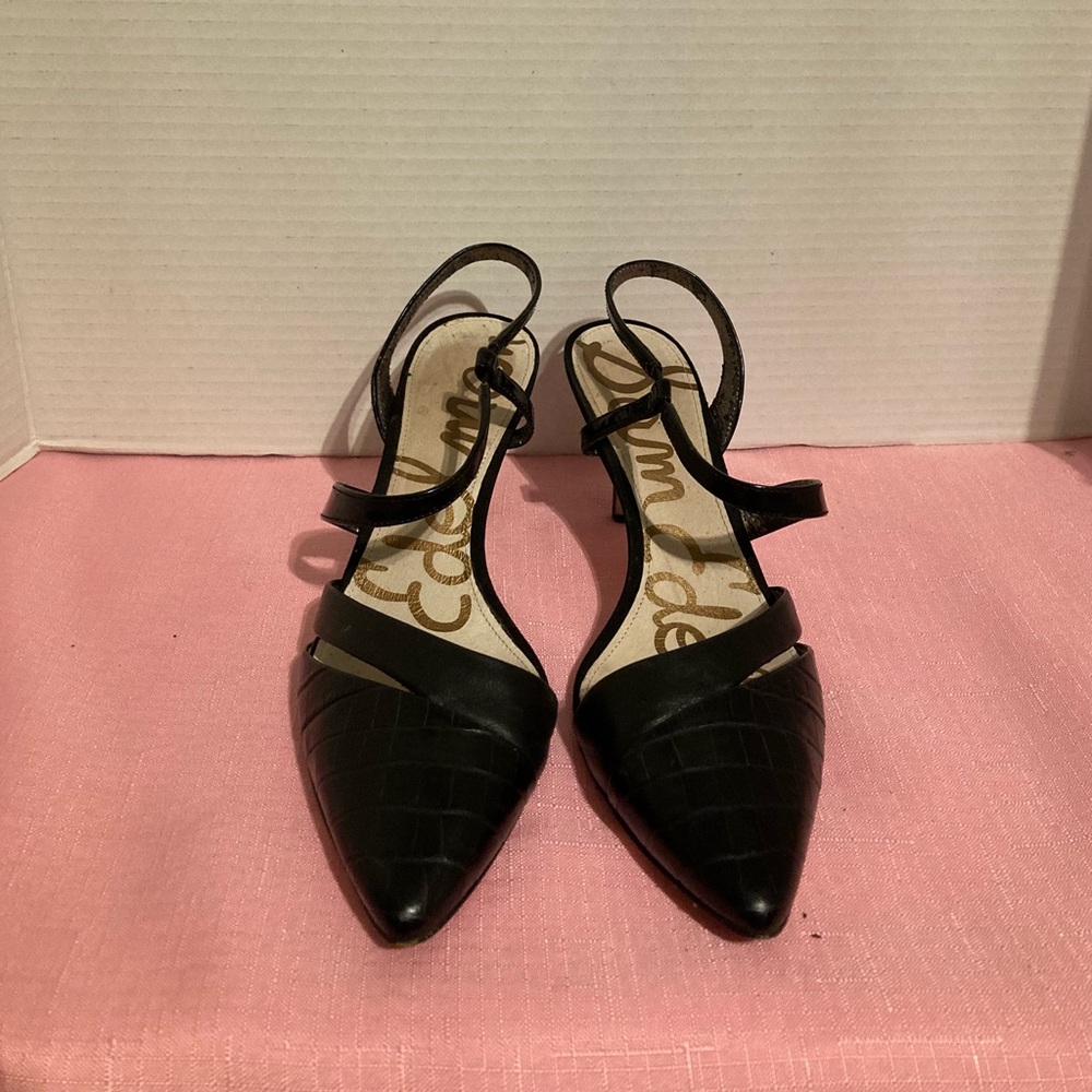 Sam Edelman Heels Womens 6.5M Othello Pointed Stiletto Slingback Black Leather.